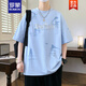 罗蒙（ROMON）冰丝半袖t桖男夏季潮流高初中生短袖T恤宽松青少年帅气凉感上衣 白色 693 M 80-100斤左右