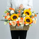 Zorah Flower Express, sunflower and rose mix and match bouquets and baskets, birthday gifts, nationwide citywide delivery, Champagne and sunflowers, mix and match hand-held flower baskets