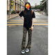 Cantu black trendy workwear micro-flare jeans for women in summer new style small high-waisted slim American narrow version straight-leg pants Camouflage 3XL [Suggested 152-160Jin [Jin equals 0.5 kg]]