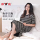 雅鹿睡裙女2025夏季带胸垫纯棉短袖中长款连衣裙条纹高级感家居服 14107B M