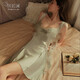 Yimuqi Ruolan's sexy skirt fashionable streamer low-cut collar pure backless sexy deep V suspender nightgown home clothes 9755 Apple green M can wear 80-115Jin [Jin equals 0.5 kg]