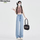 MMOPTOP Tennis Jeans for women in summer thin ice silk high waist slimming straight wide-leg pants MNVZK01 light blue XL