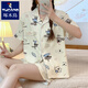 Woodpecker Summer Nouveau pyjamas en trois parties Pyjamas Femme à manche à manches courtes Coton coréen Cardigan Mignon Cartoon Puppy Internet Célébrité de style Célébrité Home Vêtements # FS-Three-Pice Set 14137 M [75-95jin [Jin est égal à 0,5 kg]]]