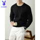 PLAYBOY Premium Sheep Wool & Modal Old Money Style Contrast Color Henley Collar Sweater Men's Spring and Autumn Skin Friendly Sweater Men Black M