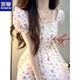 ROMON First Love Gentle Wind Puff Sleeve Puffed Sleeve Dress French Milk Sweet Floral Princess Skirt with a unique waist and beautiful summer White Floral [Stock Store Quality] L 100-120Jin [Jin equals 0.5 kg]