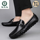 
Woodpecker 2025 summer new men's business casual leather shoes with one foot, soft sole bean shoes, men's loafer shoes Korean style versatile MT9922 black 38
