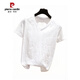 Pierre Cardin Bambus Baumwolle weißes kurzärmeliges T-Shirt für Frauen neu 2025 Sommer koreanischer Stil loser Baumwoll-T-Shirt mit V-Ausschnitt Top 6210 Runden Hals schwarz S 80-90jin [Jin entspricht 0,5 kg]