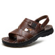 Dadong (Dusto) 2025 Neue Top-Layer-Kowiden-Herren-Sandalen mit echten Lederschuhen von Lässischen Schuhen Lässige Schuhe große Pantoffeln 12129 Gelbbraun 38
