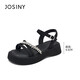 Zhuosini Schwammkuchen dicke Sandalen für Frauen im Sommer tragen koreanische kleine Absatzschuhe schwarz 37