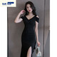 Mgtces Nightclub sexy Kleid rein und sexy Nachtclub Schlitz Langer Rock Abendkleid Frauen 2025 neuer Stil schwarz 3882 m