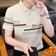 Jiumuwang Herren Revers Short Sleeve T-Shirt Pure Cotton 2025 Sommer neuer Stil Dad mittleren Alters und junger schlanker Polo-Hemd gestreiftes Kleidungsstück K12129 Khaki + K1819 Green XL
