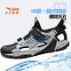 ANTA Children's Sandals Men's Big Children's Shoes 2025 Summer New Breathable Velcro Shark Toe Outdoor Beach Shoes Black/Silver-1 34