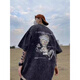 Camiseta de algodón de algodón puro de algodón puro de peso puro opeody americano para hombres sueltos de la marca suelta de verano de verano y camiseta antigua alas mangas [250g de algodón puro] x1416-negro 4xl