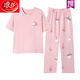 
LangSha (LangSha) can be installed pajamas for women in summer pure cotton short-sleeved trousers thin cartoon casual can be worn outside home clothes two-piece set YS679 L