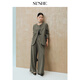 SUSHE Gold Jacquard Contrast Color Collarless Suit Jacket High Waist Cut Drape Suit Comet Green - Pants M