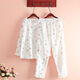 Ban Feishi Cotton Twill-Pyjamas für Frauen im Frühjahr und Sommer dünne Langarmes, frisch florales, ausgebildetes Baumwollpyjamas, Heimkleidung, weiße Zitrone 6636 l (108-120jin [Jin gleich 0,5 kg]))