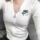 耐克（NIKE）女装季新款户外出行居家休闲修身V领打底拉链透气上衣 FD2377-100/白色 XS