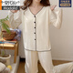 Modal pajamas with chest pad for women spring and autumn long sleeve pure cotton thin 2025 new sweet student home clothing set white 6CX9921# apricot color [fixed chest pad] 2XL [140-160Jin[Jin equals 0.5 kg]]