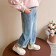 Girls' pants autumn 2025 new style of small and medium-sized children's straight-leg pants girls fashionable jeans children's wide-leg pants autumn K-158 rabbit jeans 130 Recommended height 120-130cm