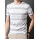 
KOOSHI luxury round neck short-sleeved T-shirt for men's summer new trendy striped half-sleeved top fashionable casual T-shirt for men 3692 white M [90-110Jin [Jin equals 0.5 kg]]
