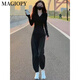 MAGIOPY国际奢侈高档品牌跑步休闲运动套装女春季修身收腰显瘦v领黑色长 黑色两件套 S(100斤以内)