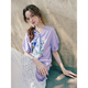 Two and Three Things Ziyuan Sweet Township 2025 Summer New Small Fresh Tie Printed T-shirt Skirt Loose Dress Pink M