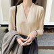 2025 Women's White V-neck Satin Shirt Workplace Commuter Interior Suit High-end Top Professional Outfit White Shirt 675 Apricot Color [V-neck] L Recommended [110-120Jin [Jin equals 0.5 kg]]