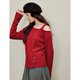 Inman Red Asymmetrical Off-Shoulder-Pullover 2025 Herbst Frauen neuer Design Lose Longe-Sleeved Sweater Burgund S
