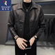 Woodpecker leather jacket for men 2025 new handsome black lapel motorcycle jacket casual leather jacket spring and autumn style black XL recommended weight 125-140Jin Jin equals 0.5 kg