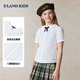 E LAND KIDS 100% cotton children's clothing girls' shirt spring and summer new pleated lapel short-sleeved Ivory ivory/39 130