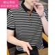 Fickan条纹短袖t恤男士夏季衬衫领polo衫男士休闲上衣服装 WE7029藏青色 纯棉 M 165  建议【90-105】斤左右