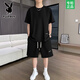 
Playboy Summer Shorts Short Sleeve Trendy Quick Dry Half Sleeve Summer Letter Steel Print Round Neck T-shirt Casual Sports Set Men [Set] 829 Khaki XL Recommended 140-160Jin [Jin equals 0.5 kg]