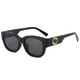 Chenyin Pengxuan Neue Mode Sonnenbrille für Frauen mit hochwertigem Sinn für lila-vorsichtige Internet-Promi-Straßenfotografie Retro European und American Oval Cross-Grate Ink Black Frame Grey Film