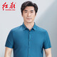 红都夏季新款短袖衬衫男薄款条纹锦纶面料中年男士爸爸装半袖衬衫 邦芷青tm6630-1 均码 170/88A