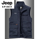 
JEEP SPIRIT high-end brand 2025 spring and autumn vest men multi-pocket middle-aged and elderly photography vest casual fishing workwear horse clip men gray M