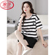LangSha’s new pajamas for women’s summer new short-sleeved shorts suit for thin stripes, can be worn with large size home clothing two-piece set LS-YZT9885 shorts suit M Recommended 80-95Jin [Jin equals 0.5 kg]