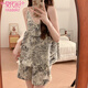 
Modal pajamas with breast pad for women in summer new lace lace suspender shorts suit sweet girls can wear home clothes outside 6669-1# Little Flower L