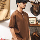 真维斯（Jeanswest）美式复古300g重磅亨利领短袖男款夏季宽松纯棉T恤潮牌男士Polo衫 蓝色 M 【适合100-125斤】