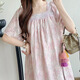 Ranqi's maternity dress for maternity women in summer new season French gentle style loose belly slimming high-end square collar maternity dress pink L