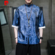 皮尔卡丹（pierre cardin）冰丝唐装中国风夏季薄款短袖衬衫男复古宽松汉服大码五分袖衬衣服 A686黄色 XL 135-150斤