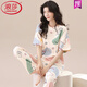 
LangSha 2025 new pajamas for women, summer pure cotton short-sleeved trousers, summer summer women's home clothes thin two-piece set ZH-9720 M