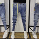 GTYUWVG Jeans de style coréen masculin Slim Elastic Slim Casual Trendy Ripped Spirit Spirit Young Man Handsome Pantal