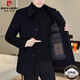 Pierre Cardin Wool Double-sided Wool Coat Men's Mid-Length Lapel Windbreaker Men's 2025 Winter Lined Jacket Black F11 (Double-sided Wool + Goose Down Lined) M Recommended 95-115 Jin Jin equals 0.5 kg