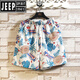 Jeep Spirit Hawaiian Ice Silk Shorts Herren Sommer Dünne Trendy Branddruckgedruckte Strandhosen Lose große lässige Sportarten knusprige Hose DK695 Weiß M.