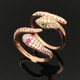 QUAMER plated 14K color gold 585 purple gold inlaid green stone snake-shaped ring women's luxury new ring green eye ring (opening adjustable)