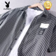 花花公子（PLAYBOY）条纹衬衫男士短袖夏季薄款日系复古纯棉免烫韩版休闲半袖贴标衬衣 9740蓝色 M 【适合体重110-125斤】