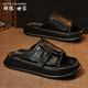 
Couple Wolf Family QUNLANGSHIJIA Slippers Men's Summer 2025 New Fashion Brand Outdoor Anti-Slip Anti-odor Thick Sole Wear-resistant Sandals High-end Beach Sandals Black [This model is leather shoe size] 41