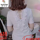 Woodpecker (Tucano) Baumwolle kurzärmeliges T-Shirt für Frauen 2025 Sommer Fashion V-Ausschnitt Koreanische Version Lace Hollow Design Rückenless modisches Top White L.