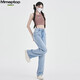 MMOPTOP Tennis Jeans for women in summer thin ice silk high waist slimming straight wide-leg pants MNVZK01 light blue XL