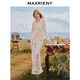 MAXRIENY【艺术系流浪】花影浮雕套装波西米亚半裙伞摆鱼尾长裙秋 本白 L